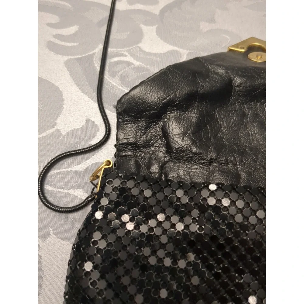 Sparkly Vintage 80s Purse Black Sequin Aluminum Mesh‎ Shoulder Strap Bag Glam